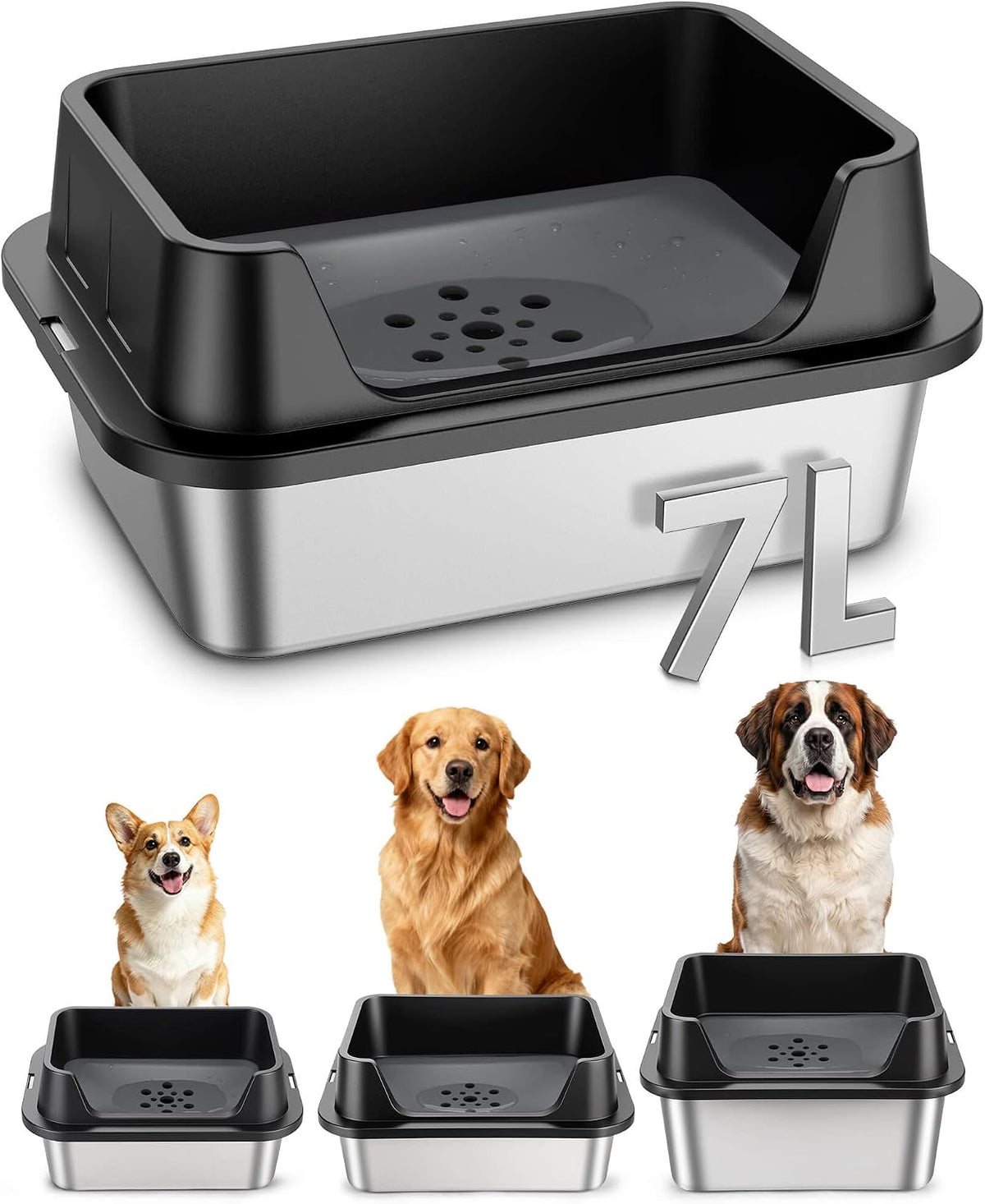 7L No Spill Dog Water Bowl with Splash Guard & Slow Drink Disk