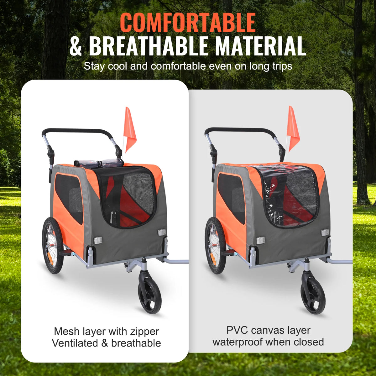 2-in-1 Dog Bike Trailer and Stroller - up to 66 lbs, Orange/Gray