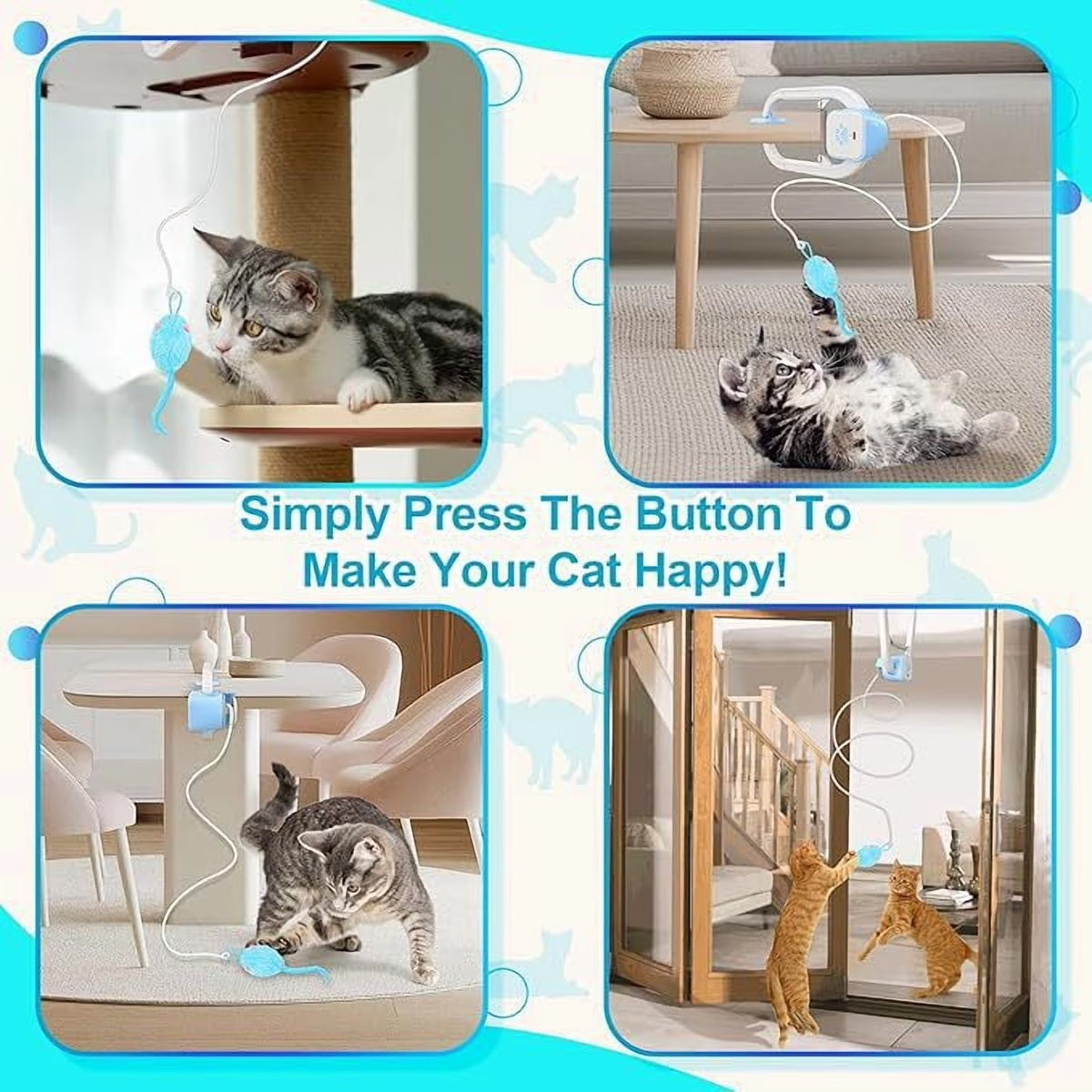 Interactive Pet Toy for Indoor Cats, Door Frame Hanging Cat Toy,Door Hanging Auto-Rebound Cat Toy, Retractable Kitten Teaser with 3 Catnip Mice