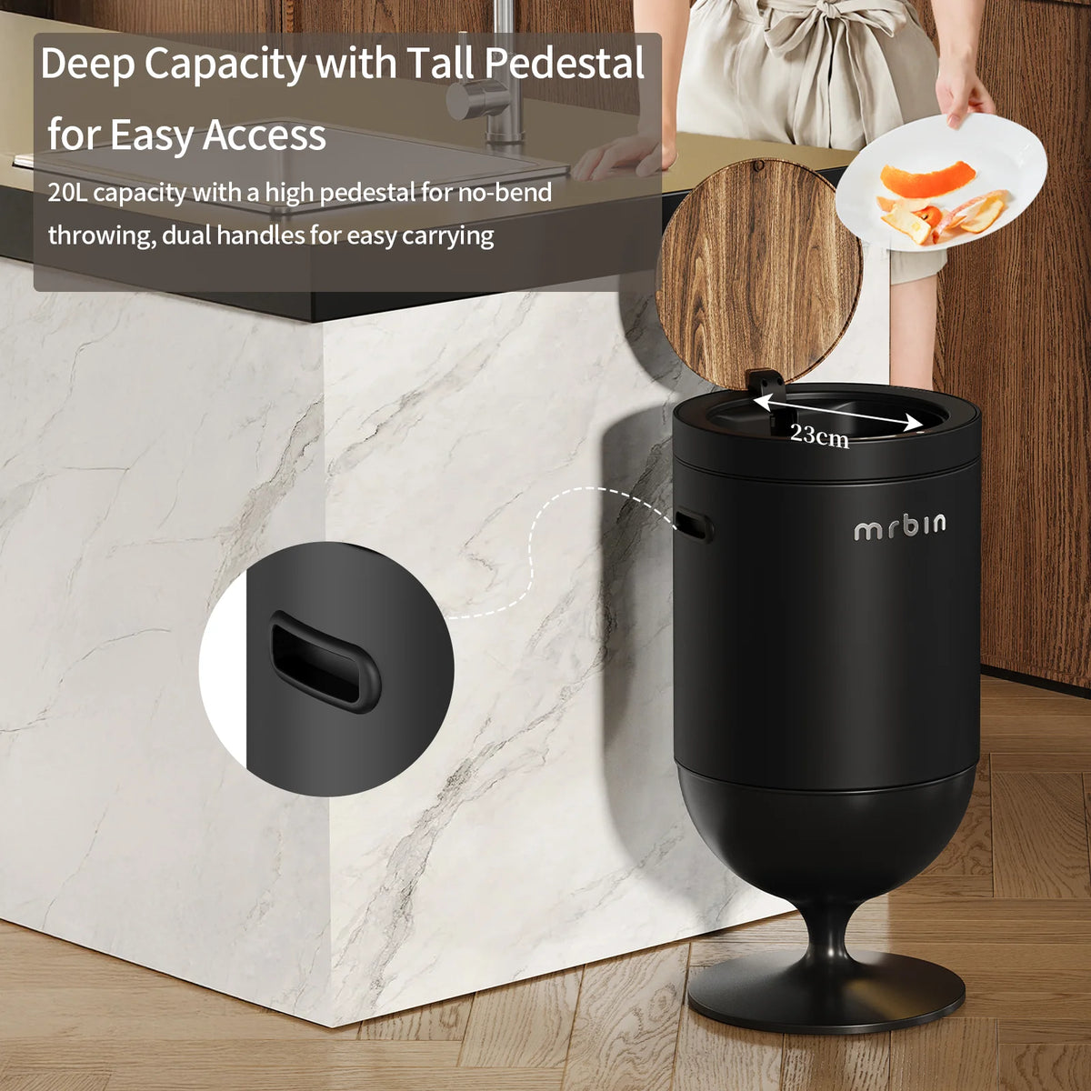 Metal Bathroom Trash Can with Lid, 5.3 Gallon Wine Glass Shaped Automatic Waste Basket Touchless, Smart round Tall Garbage with High Leg for Office, Bedroom, Kitchen, Cream White