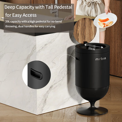 Metal Bathroom Trash Can with Lid, 5.3 Gallon Wine Glass Shaped Automatic Waste Basket Touchless, Smart round Tall Garbage with High Leg for Office, Bedroom, Kitchen, Cream White