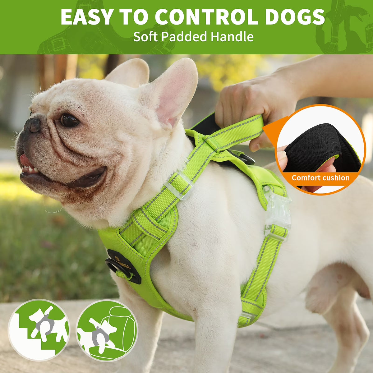 Reflective Dog Harness No Pull Dog Vest Harness with Handle,No Choke Adjustable Soft Padded Pet Vest for Small Dogs,Green Dog Galters