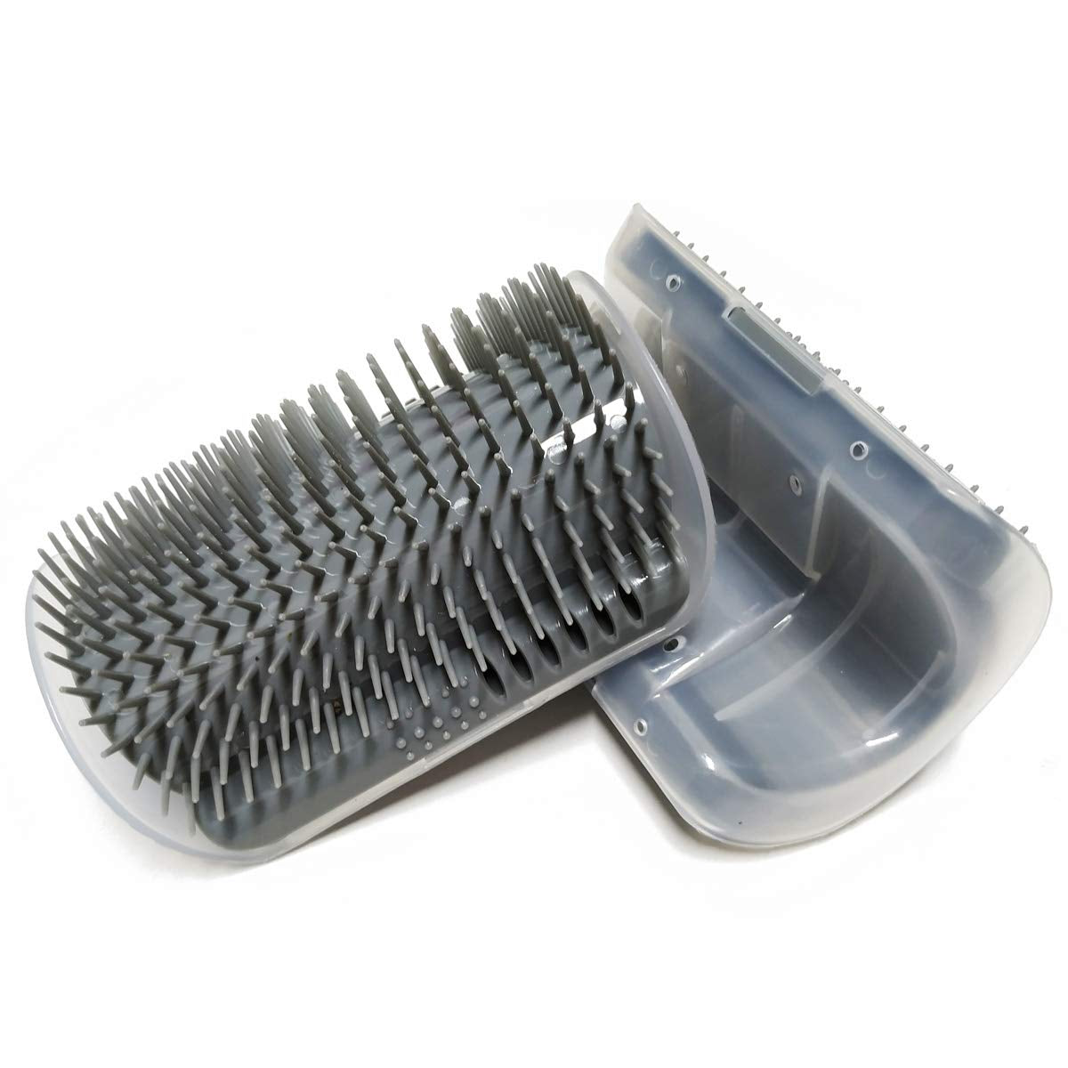 2 Pack Softer Self Groomer with Catnip Wall Corner Massage Comb Scratcher Grooming Brush Tool for Long & Short Fur Kitten Cats Dogs (Gray)