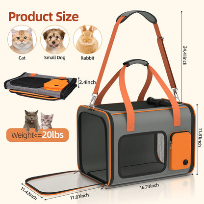 Cat Carrier Soft Sided, Pet Travel Dog Carrier for Small Dogs Cats up to 20Lbs, Cat Dog Bag Airline Approved