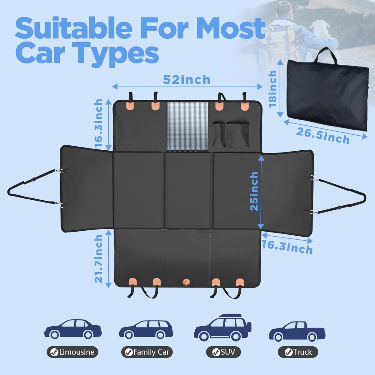 Back Seat Extender for Dogs Waterproof Dog Car Seat Cover Hard Bottom 400Lbs