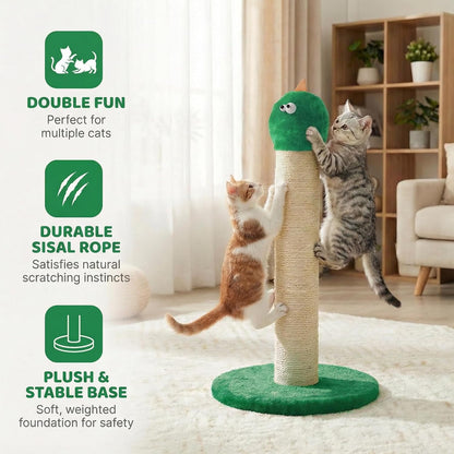 Cat Scratching Post 22'', Scratching Post with Extra Wide 12" Heavy Duty Base for Indoor Kitty, Scratching Post with Natural Sisal & Velvet Fabric for Small, Medium Cat, Green