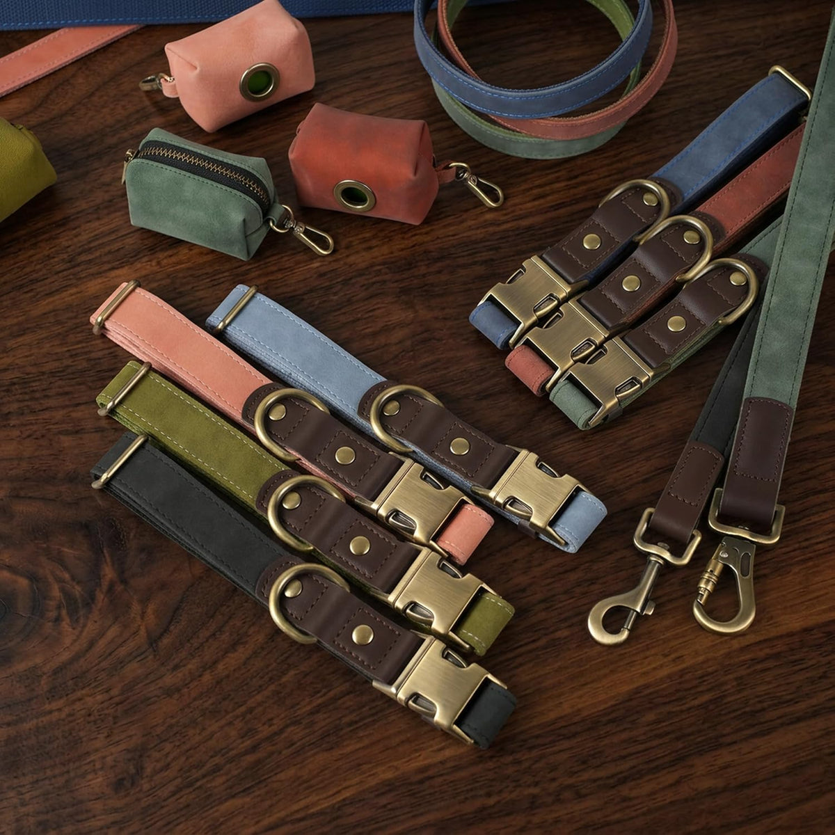 PU Leather Dog Collar for Medium Dogs, Soft Nylon Lining, Blue M