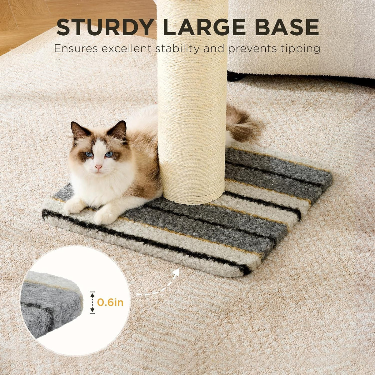 Cat Scratching Post 38 Inches Heavy Duty and Thick Scratching Post Sisal Rope with Hanging Ball and Mice for Indoor Cats(Grey)