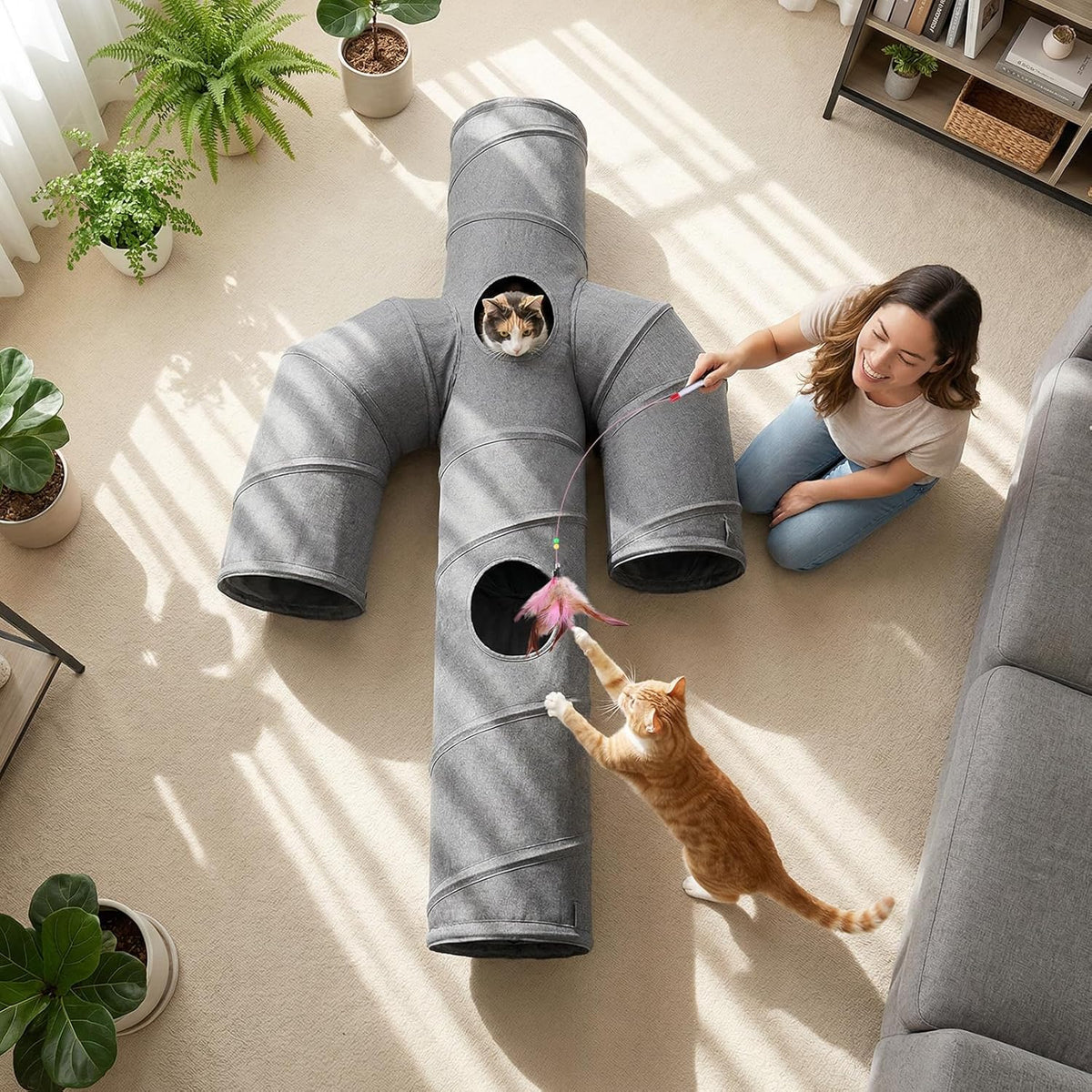 Cactus Cat Tunnel 10" with Peek Holes for Indoor Large Cat, Grey