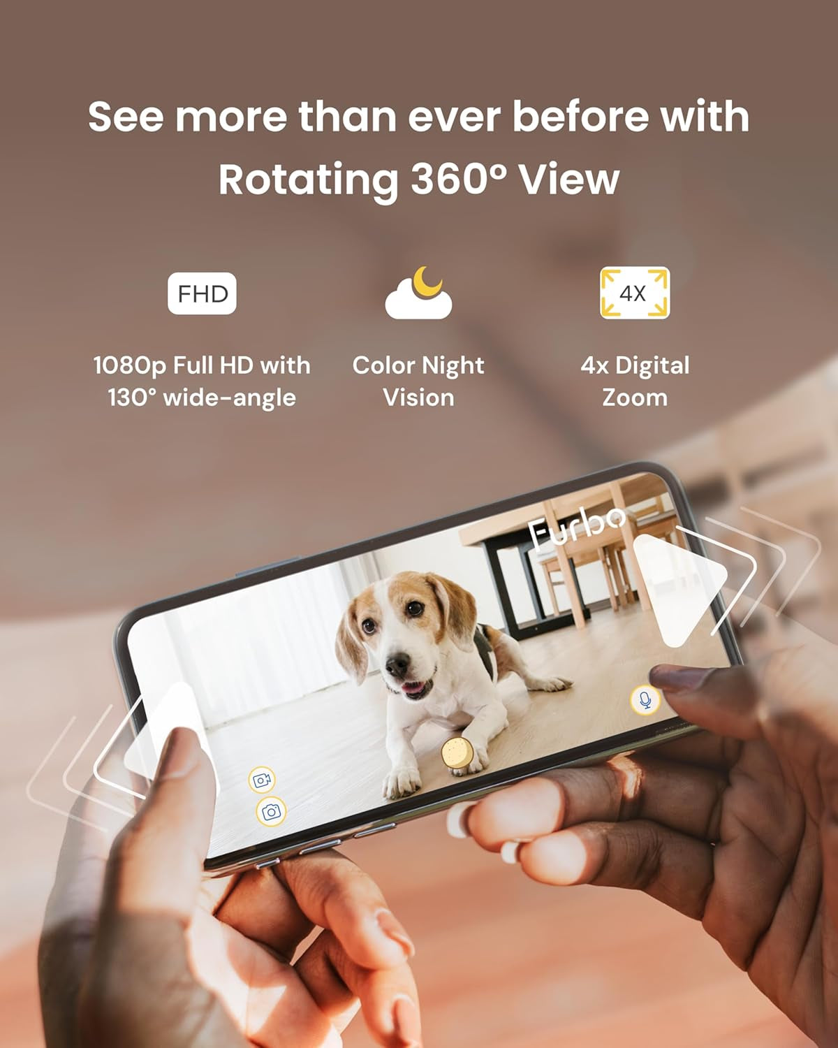360° Dog Camera: Pet Security Cam W/Barking Alerts, Rotating View, Treat Toss W/