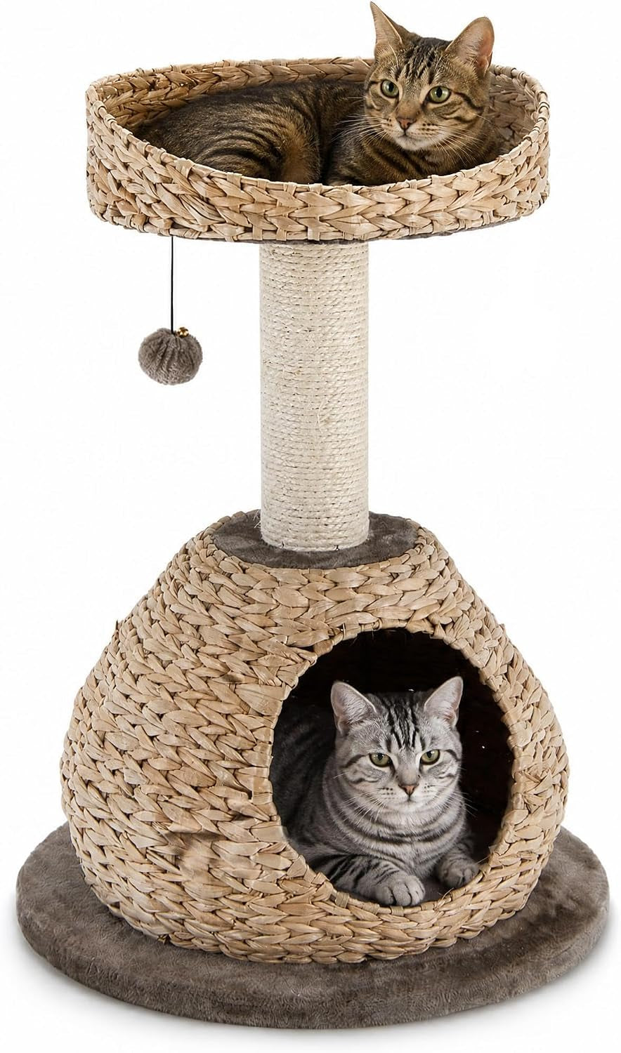 Modern Cat Tree Tower, Paper Rope Natural Bowl Shaped with Perch, Scratching Post, Rattan Cat Activity Tree for Kittens, 28" Tall