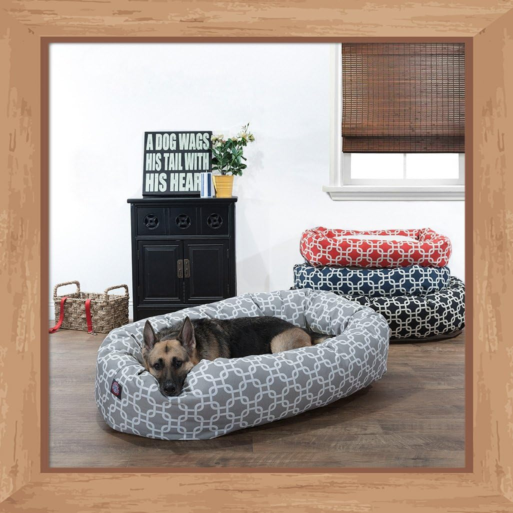24 Inch Links Sherpa Calming Dog Bed Washable – Cozy Soft round Dog Bed with Spine for Head Support - Fluffy Donut Dog Bed 24X19X7 (Inch) – round Pet Bed Small - RED