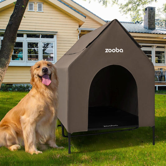 48In XL Dog House Outdoor, Elevated Dog Bed with Canopy, Brown