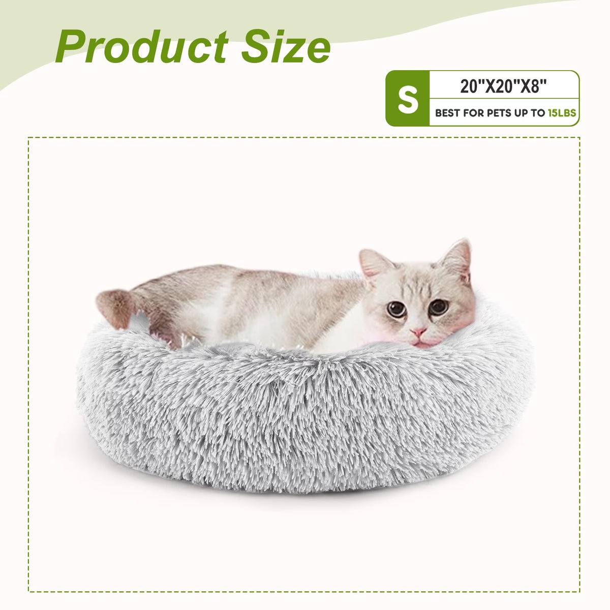 Calming Donut Dog & Cat Bed, 20 Inches round Fluffy Dog Beds for Medium Dogs, Anti-Anxiety Plush Dog Bed, Machine Washable Pet Bed, Gray