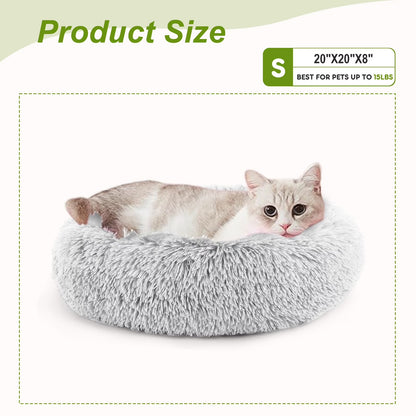 Calming Donut Dog & Cat Bed, 20 Inches round Fluffy Dog Beds for Medium Dogs, Anti-Anxiety Plush Dog Bed, Machine Washable Pet Bed, Gray