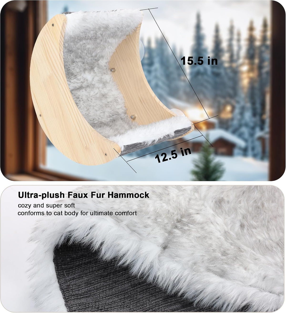 Cat Window Perch, Plywood Moon Bed with 4 Heavy-Duty Suction Cups