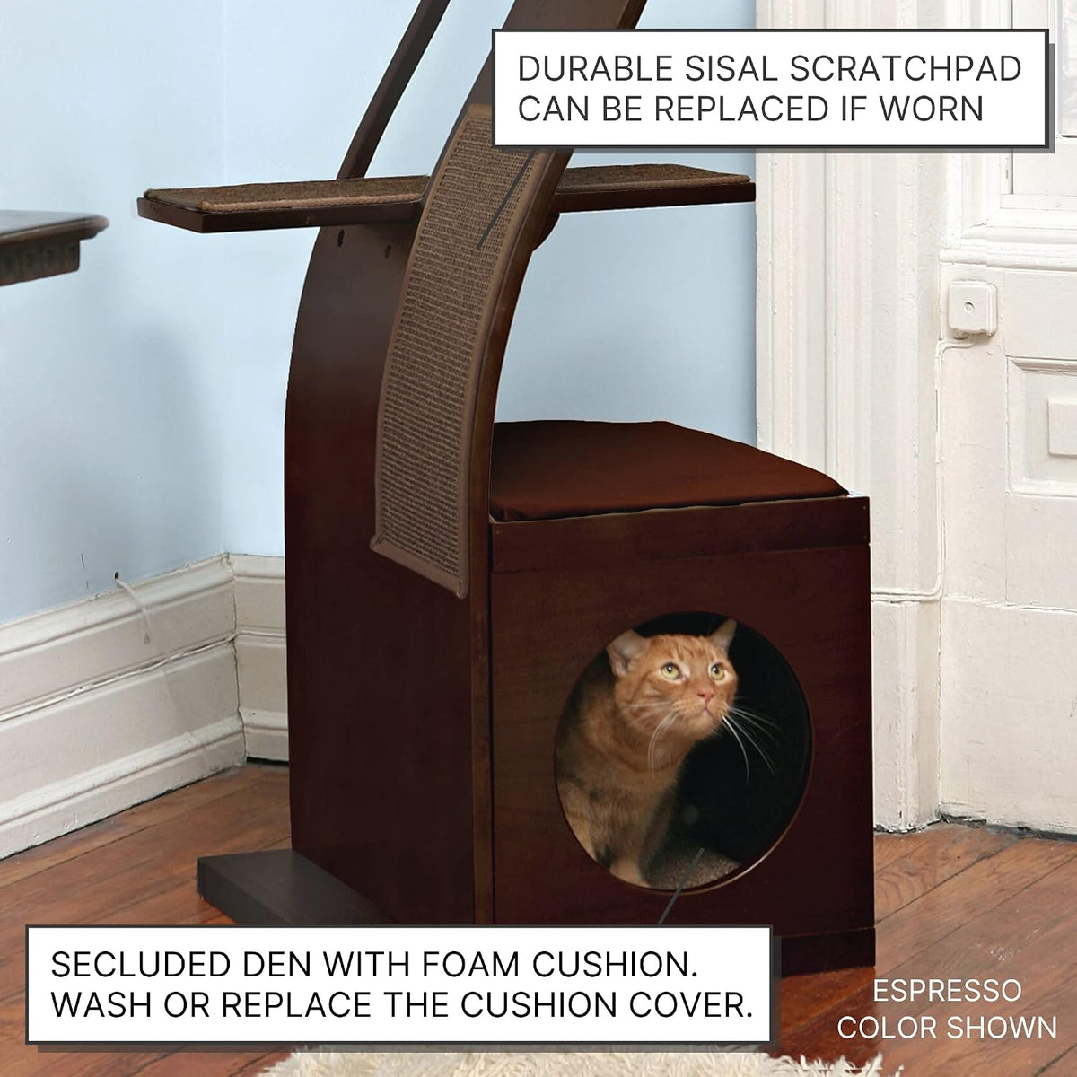 69 Inch Tall Smoke Gray Lotus Cat Tower, Multi-Level Modern Cat Tree for Indoor Cats with Scratching Post, Climbing Cat Condo with Cushioned Cubby