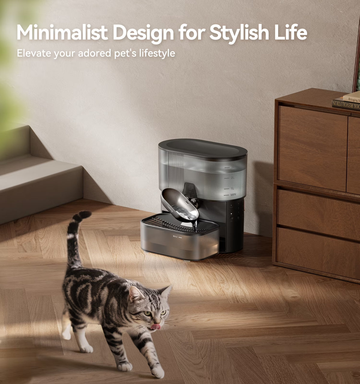 Smart Pet Water Fountain No Filter Needed, 3.5L/118Oz Wireless Cat Water Fountain with Stainless Steel Bowl,Rechargeable Automatic Water Dispenser for Cats and Kitten, Black