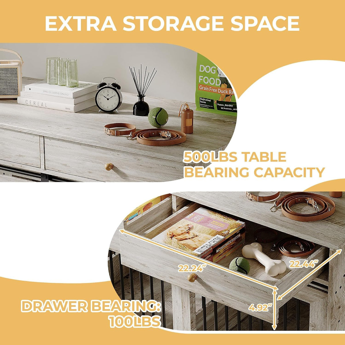 Dog Crate Furniture 2 Dogs, 47" Double Dog Kennel with Removable Divider