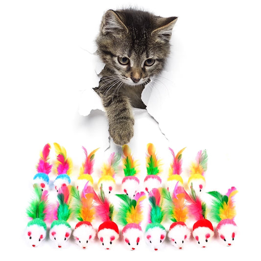 17 Pack Cat Toys for Bored Indoor Cats, Colorful Cat Mouse Toy with Feathers and Catnip, Interactive Kitten Toys for Cats, Catnip Toys for Cats, Mouse Toys for Cats, Fun Cat Toys Pack