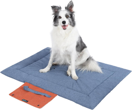 Outdoor Foldable Dog Mat Durable Teflon-Coated Oxford Material Waterproof Thin Dog Pad Travel-Friendly Machine Washable Design for Camping/Car (Blue, Small (27.6 * 19.7 * 1.57 In))