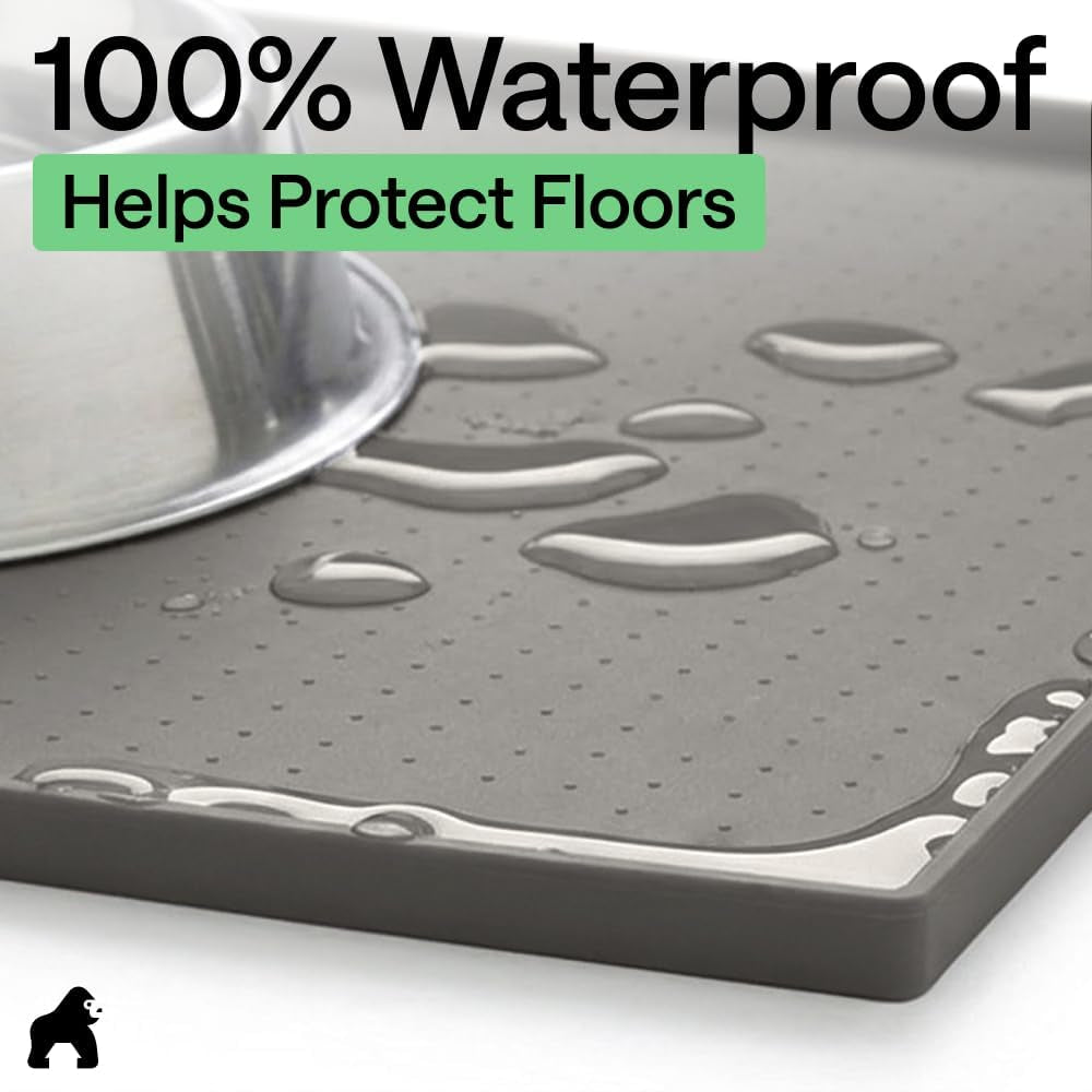 GORILLA GRIP Dog Food Mat, 100% Waterproof Silicone, 18.5X11.5 Gray