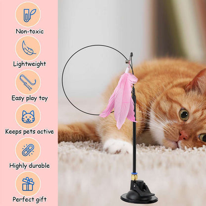 Bendable Teaser Wand Toy with Suction Cup Base Feather Bells Cat Interactive Pet