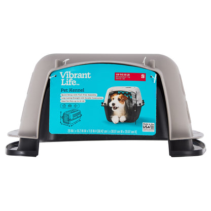 Small Plastic Hard-Sided Pet Carrier, Black and Gray, 15 Lb Limit