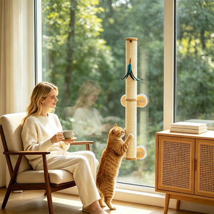 Sisal Cat Wall Scratcher Post with 4 Suction Cups 32" Tall
