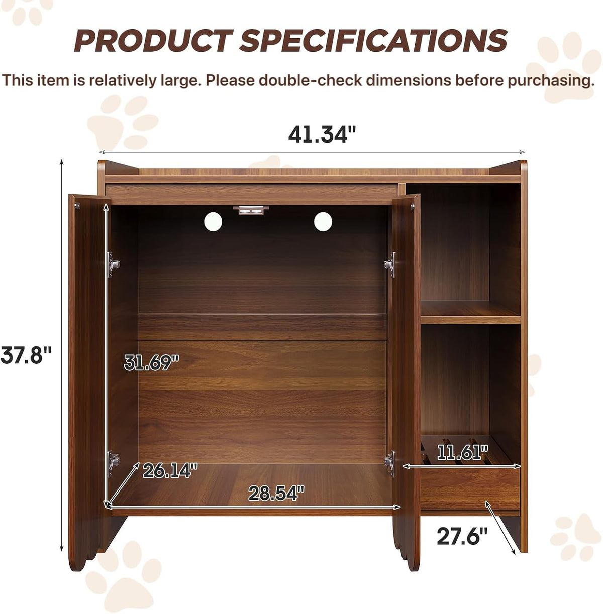 Large Litter Box Enclosure with Litter Collector, Hidden Litter Box Furniture for Automatic Litter Box, Cat Robot 3/4, Dog Proof Litter Box Cabinet, Side Table, Walnut