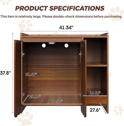 Large Litter Box Enclosure with Litter Collector, Hidden Litter Box Furniture for Automatic Litter Box, Cat Robot 3/4, Dog Proof Litter Box Cabinet, Side Table, Walnut