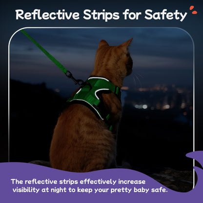 Cat Harness and Leash for Walking, Escape Proof Soft Adjustable Vest Harnesses for Cats, Easy Control Breathable Reflective Strips Jacket, Grass Green