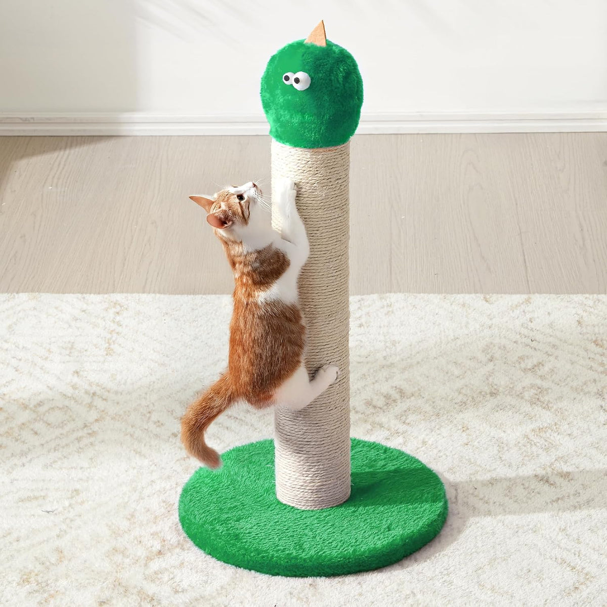 Cat Scratching Post 22'', Scratching Post with Extra Wide 12" Heavy Duty Base for Indoor Kitty, Scratching Post with Natural Sisal & Velvet Fabric for Small, Medium Cat, Green