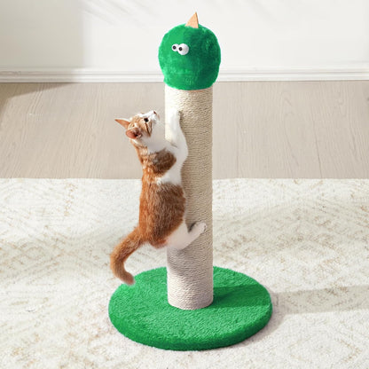 Cat Scratching Post 22'', Scratching Post with Extra Wide 12" Heavy Duty Base for Indoor Kitty, Scratching Post with Natural Sisal & Velvet Fabric for Small, Medium Cat, Green