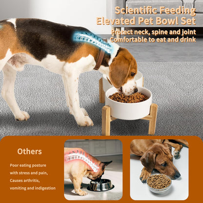 Elevated Ceramic Dog Bowl, 3.6 Cups Dog Food and Water Bowl Set with Stand