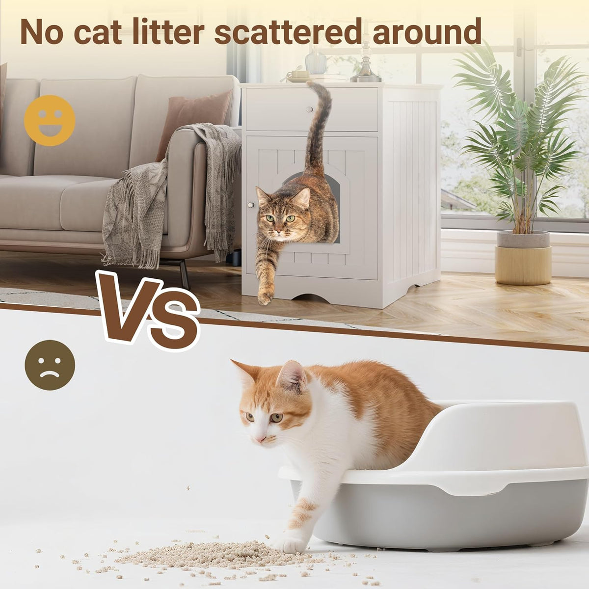 Litter Box Enclosure, Hidden Cat Litter Box Cabinet with Drawer, Wooden Pet Crate, Litter Box Furniture as Cat House, End Table, Fit Most of Litter Box (White)