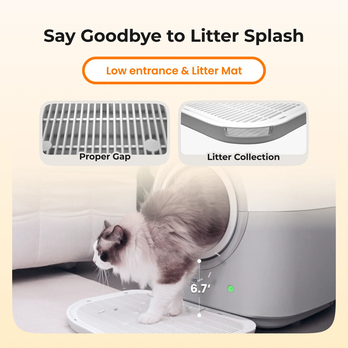 Typro Self-Cleaning Automatic Hands-Free Smart Robot Cat Litter Box with Litter Mat, Waste Bags, and Deodorizer,Gray