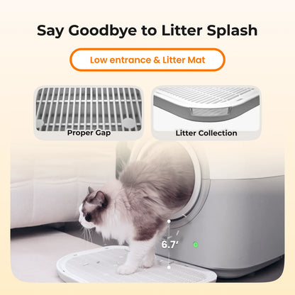 Typro Self-Cleaning Automatic Hands-Free Smart Robot Cat Litter Box with Litter Mat, Waste Bags, and Deodorizer,Gray