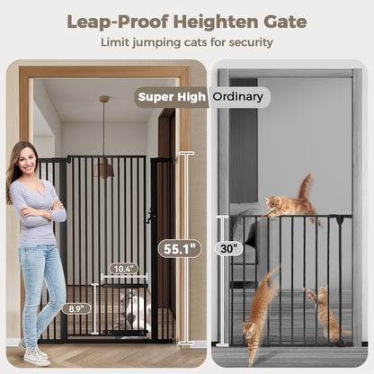 Pet Gate, 55.1 Inch Extra Tall Dog Gate,29.5''-40.6''Wide with Cat Door,Pet Gate for Doorway Stairs,Black