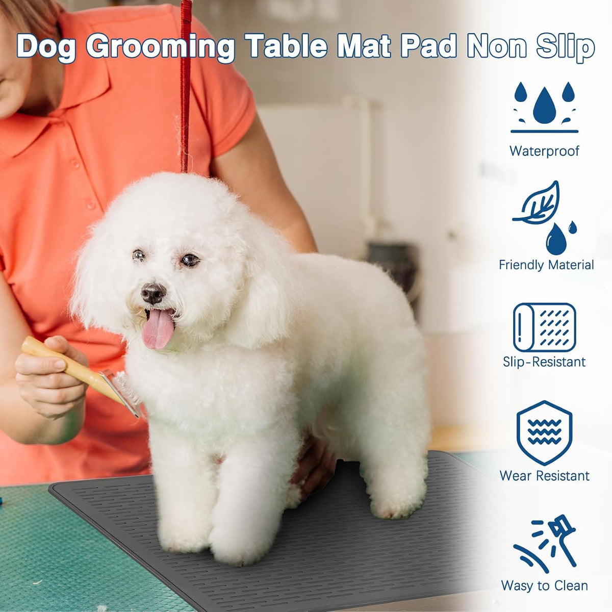 Dog Grooming Table Mat, Non-Slip Silicone Pad, 28 X 19.7 in Black