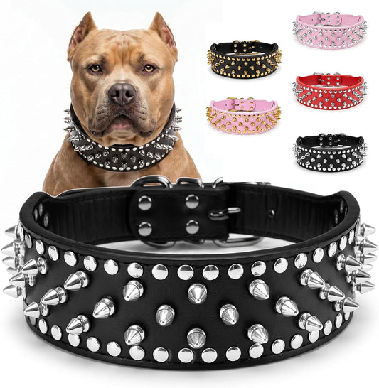 Anti-Bite Wide Spiked Studded Dog Collar, M (18.5” - 21.65”)