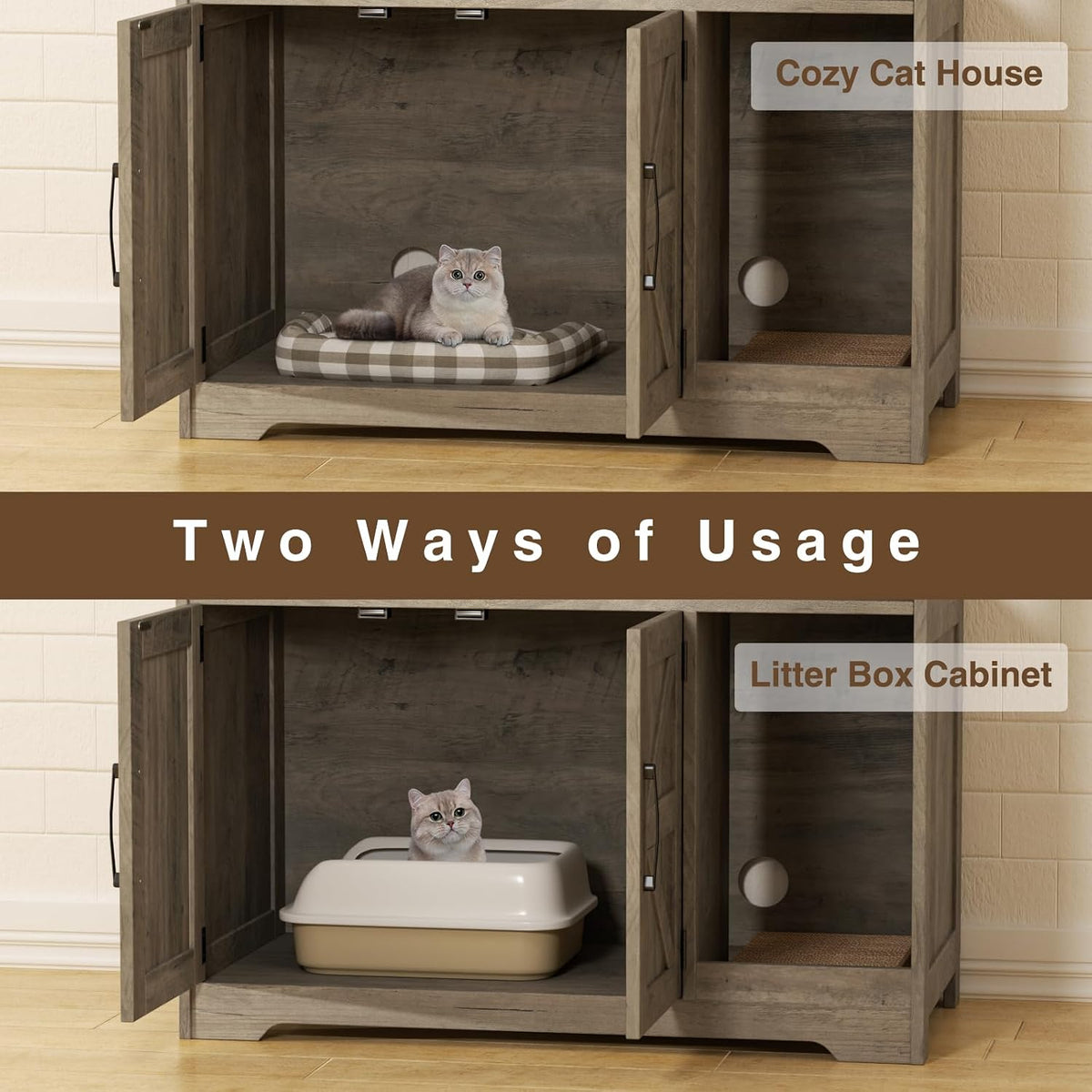 Cat Litter Box Enclosure, Hidden Litter Box with Scratch Pad