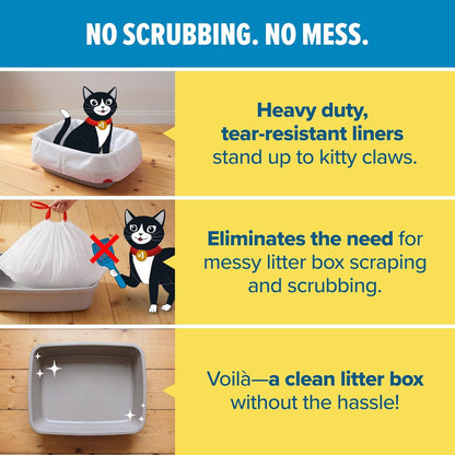 Litter Box Liners: Heavy Duty - Tear & Leak Resistant - Drawstring Close - Jumbo, 5 Count