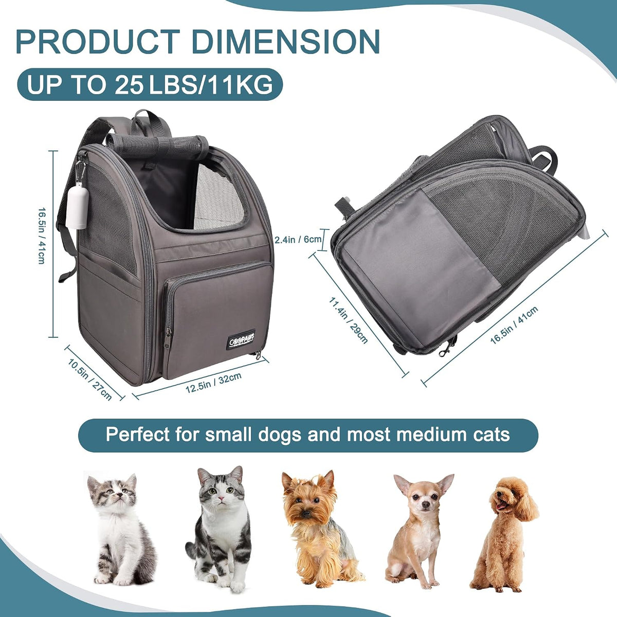 Pet Backpack Carrier for Small Dog, Soft Car Bed Ideal for Traveling