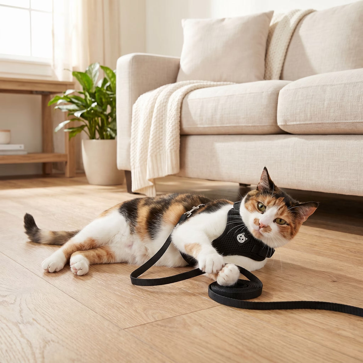 Adjustable Cat Harness and Leash Set, Black, One Size