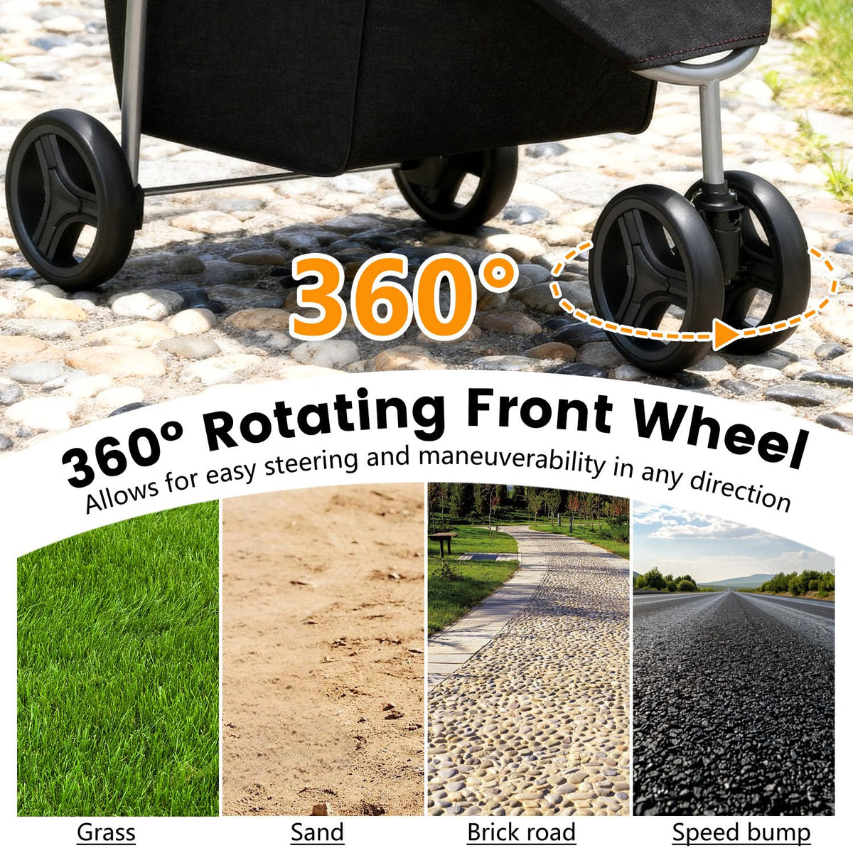 | 3-Wheel Pet Stroller | Dog and Cat Stroller | Breathable Mesh | Lightweight Travel Carrier | Waterproof & Foldable Design | Storage Basket | Black | for Daily Walks & Outdoor Use