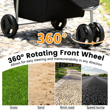 | 3-Wheel Pet Stroller | Dog and Cat Stroller | Breathable Mesh | Lightweight Travel Carrier | Waterproof & Foldable Design | Storage Basket | Black | for Daily Walks & Outdoor Use