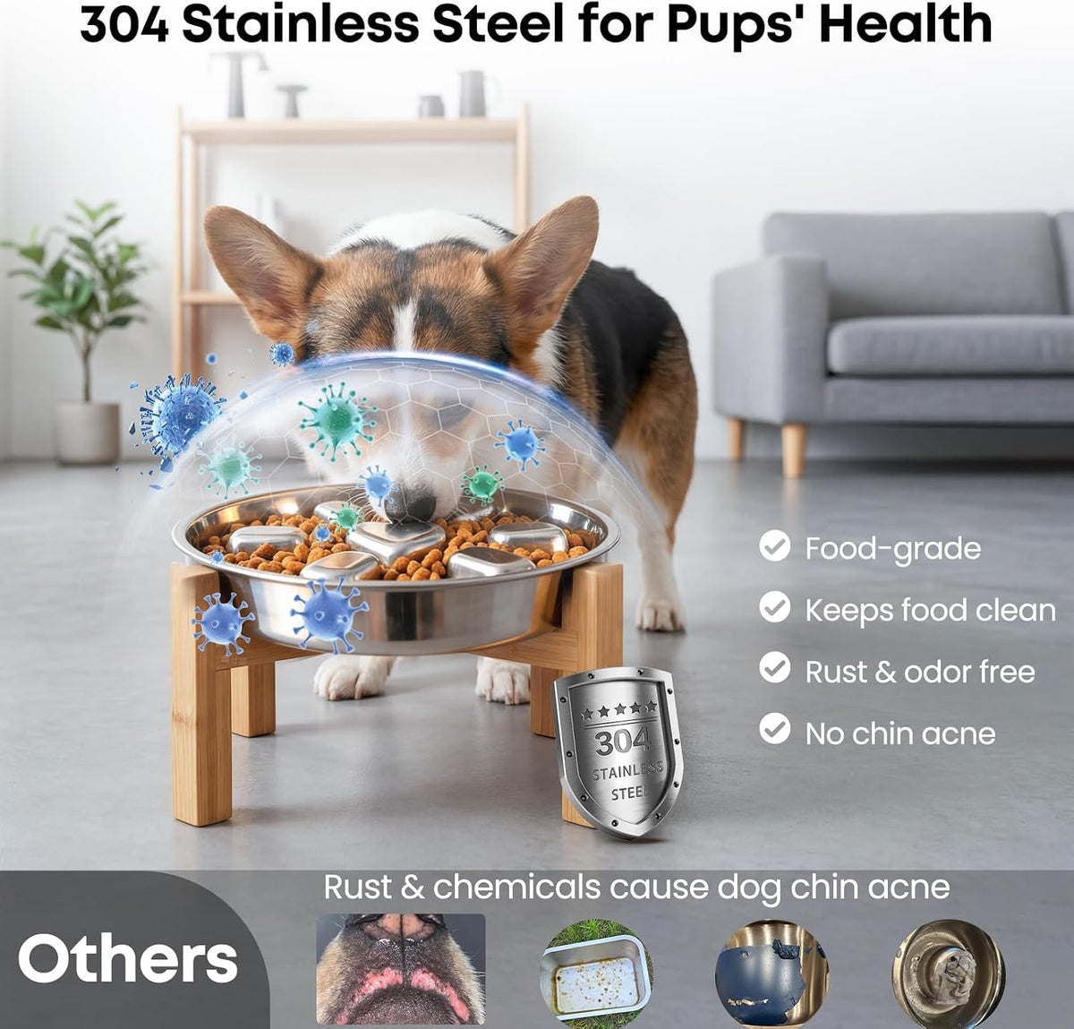 Elevated Slow Feeder Dog Bowls 2 Cups for 15-60 LBS Breed Puppy