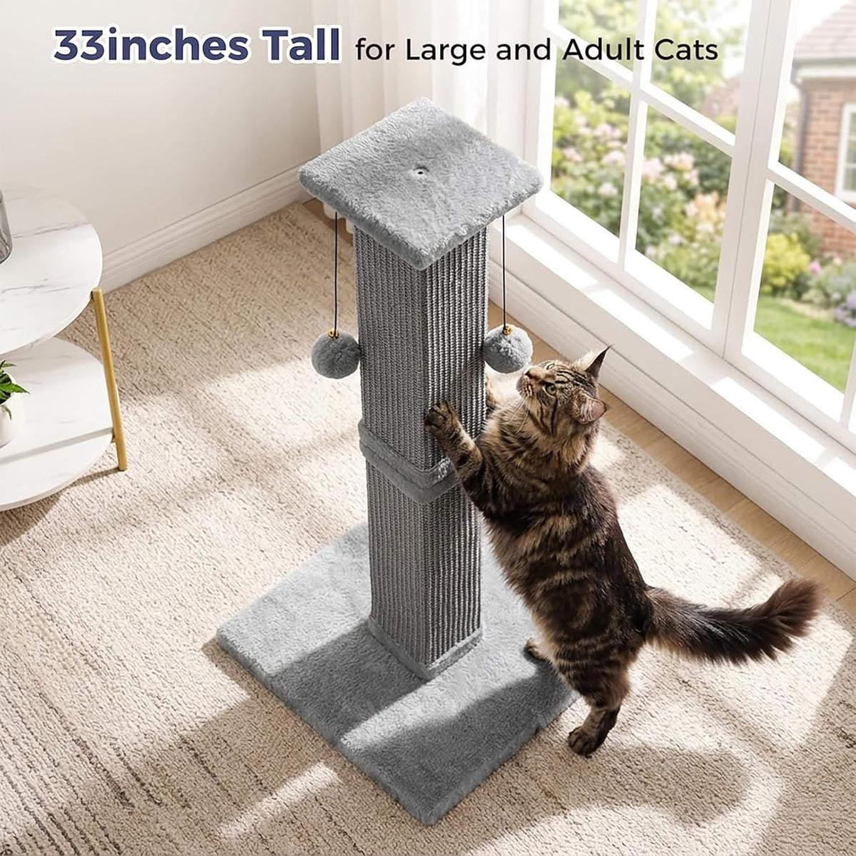 Cat Scratching Post 33 Inch Heavy Duty Sisal Scratcher Post Gray