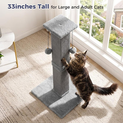 Cat Scratching Post 33 Inch Heavy Duty Sisal Scratcher Post Gray
